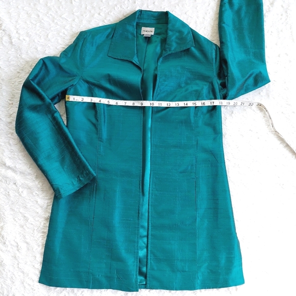 Chico's 100% Silk Teal Turquoise Jacket Topper - Size 4 (Chico's Size 0) - Picture 5 of 7